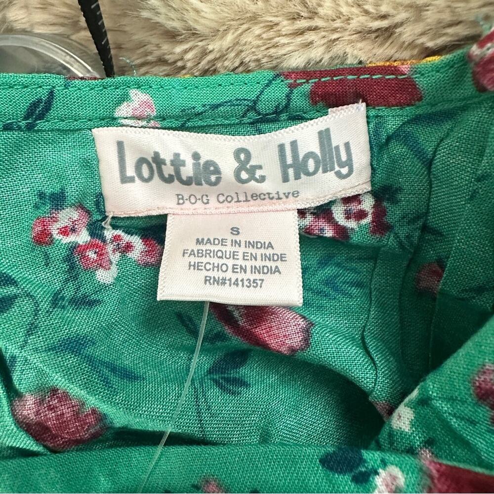 Lottie & Holly S Green Floral Tiered Mini Dress Tropical Resort Coquette - Picture 12 of 14